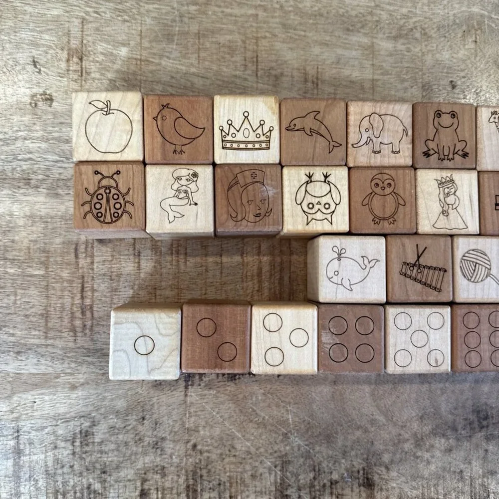 Classic Toy ABC 123 Alphabet Wooden Blocks Wood Blocks Deluxe Maple